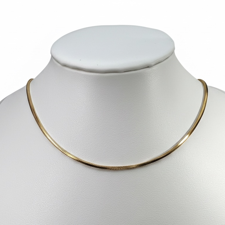 18K Gold Square Snake Chain Necklace - 15.5"
