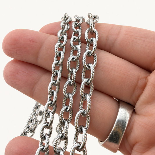 Textured Oval Cable Chain - Multiple Sizes (By the Foot)