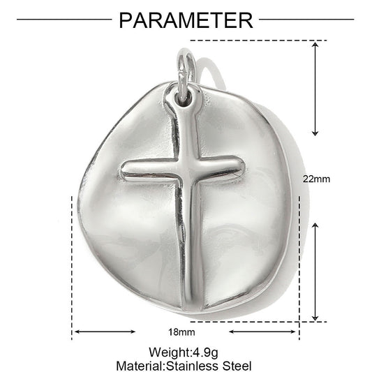 Round Cross Coin Pendant with Jump Ring - 22 x 18mm | FB-CM16