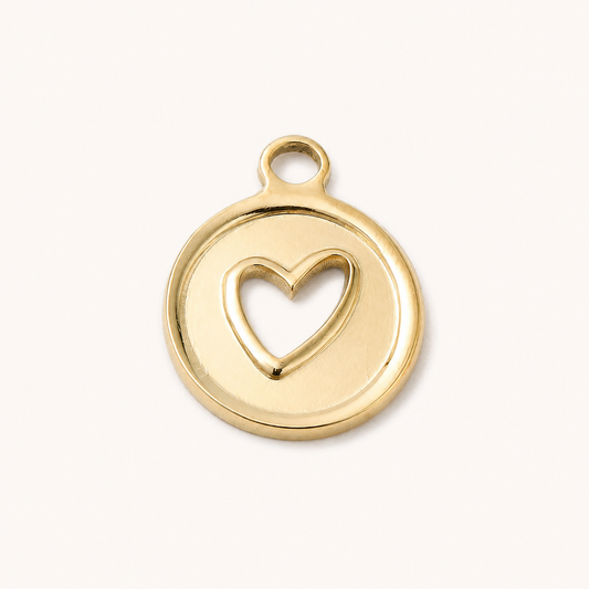 18K Gold Open Heart Coin Pendant - 20x16.5mm