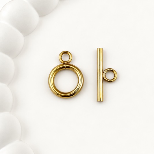 18K Gold Small Round Toggle Clasp Set - 16mm