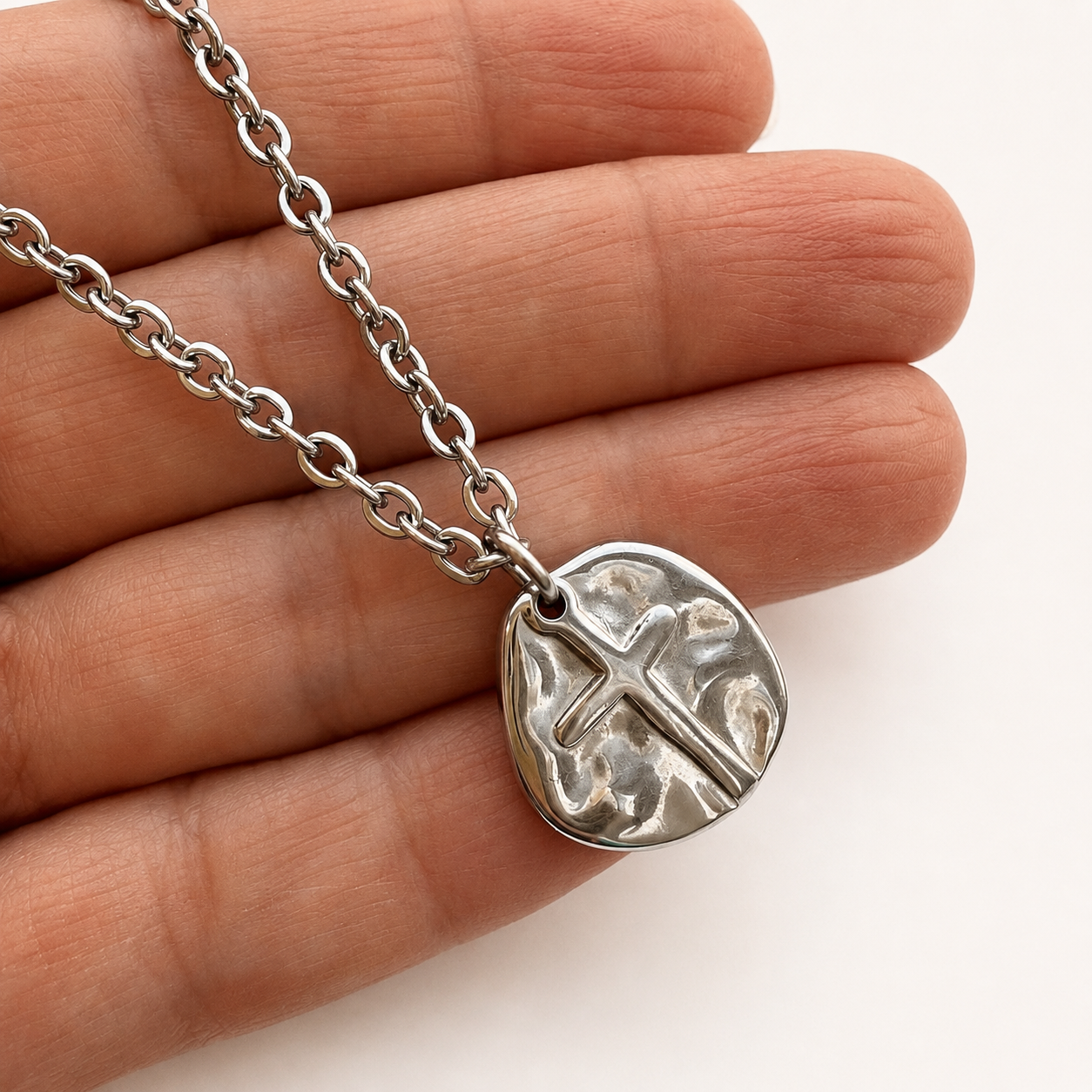 Stainless Steel Cross Medallion Necklace