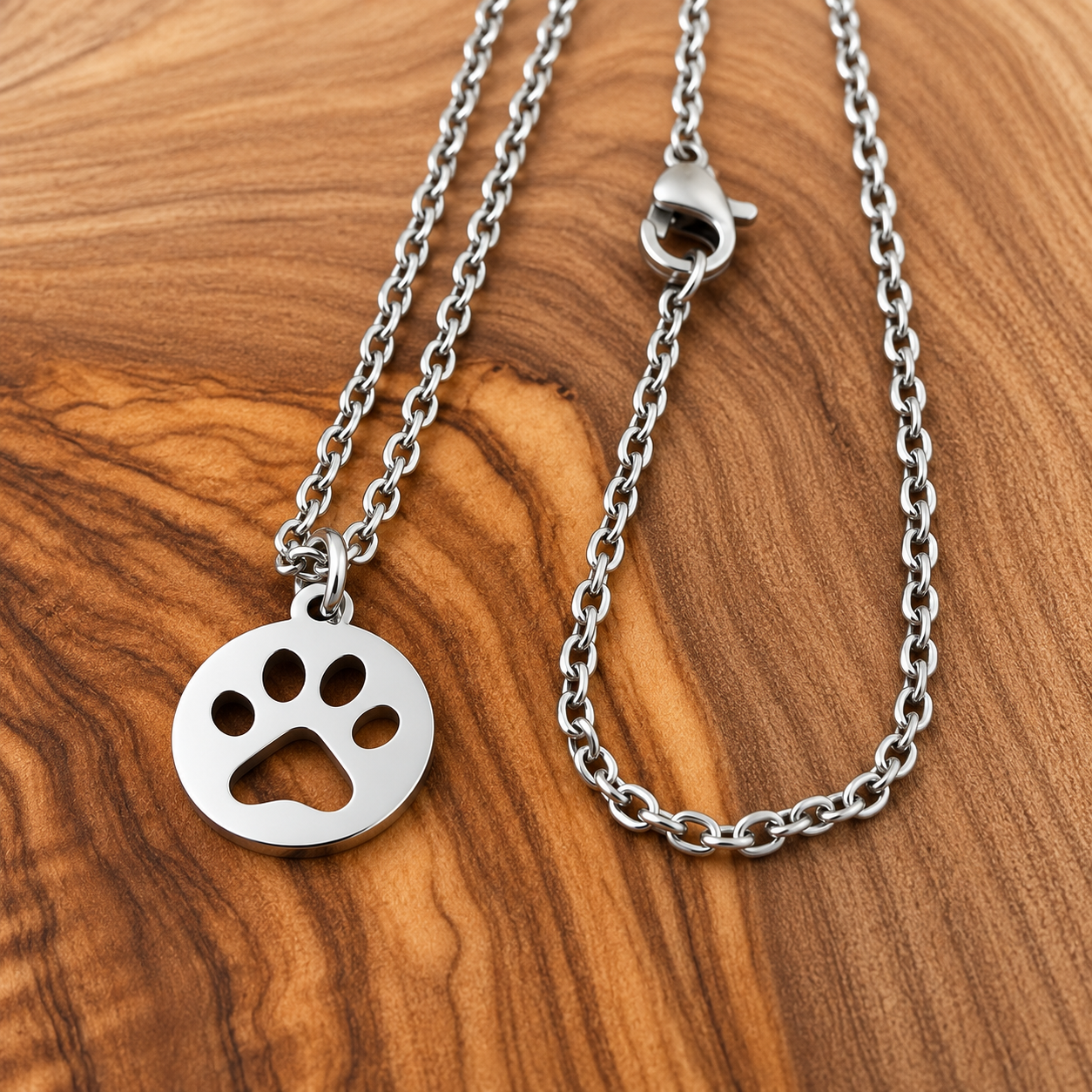 Stainless Steel Paw Print Necklace