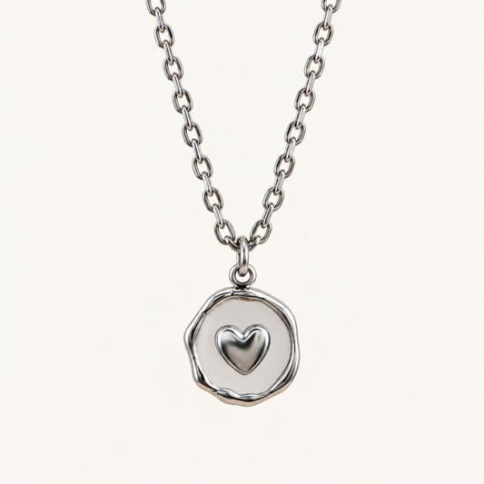 Small Round Heart Coin Necklace