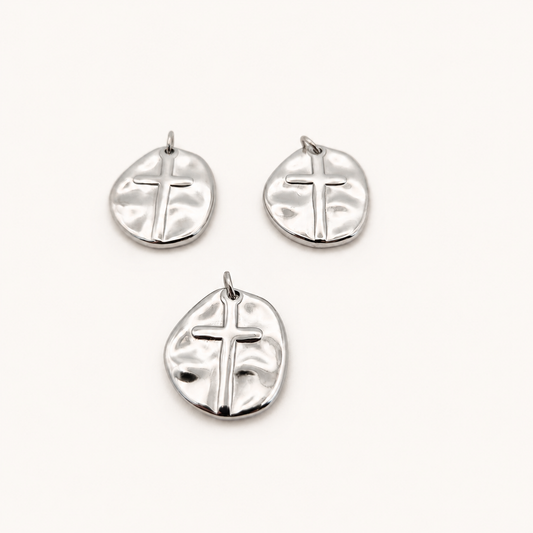 Cross Coin Pendant with Jump Ring - 22 x 18mm