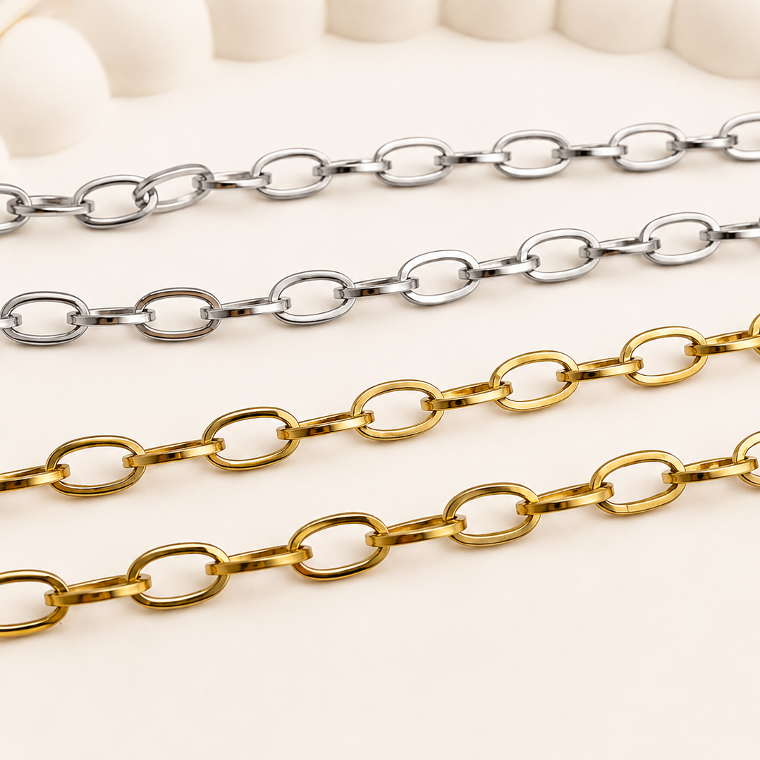7mm Flat Oval Cable Chain - Gold & Silver Finishes