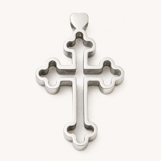 Heritage Cross Pendant with Heart Accent – 32x20mm Charm, 3mm Hole