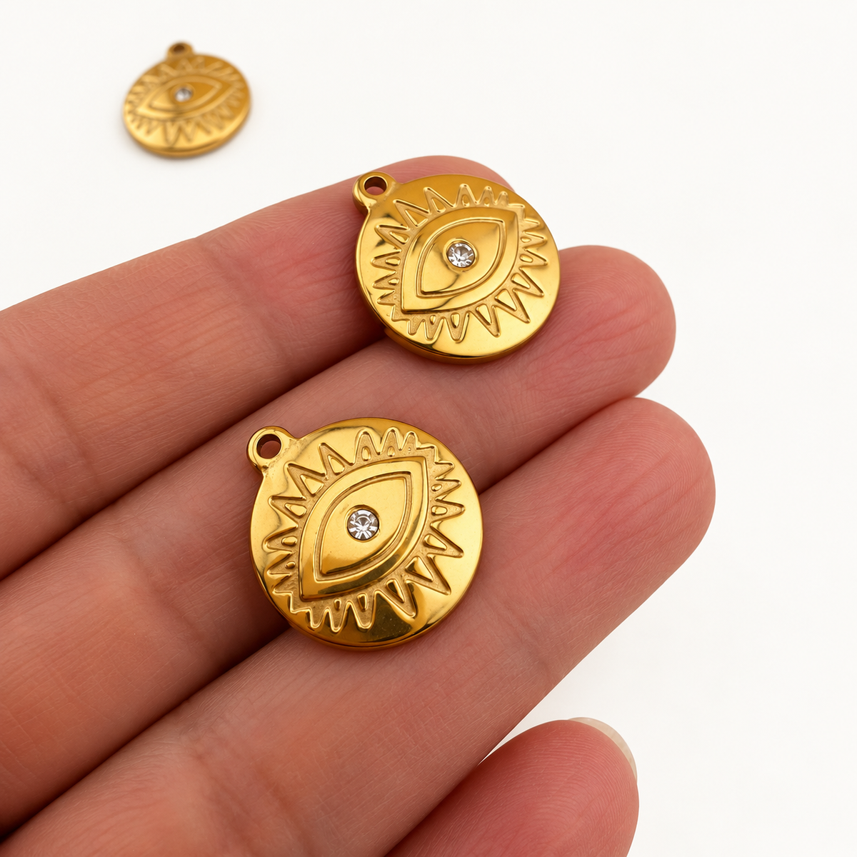 Gold Evil Eye Medallion Charm – 20mm