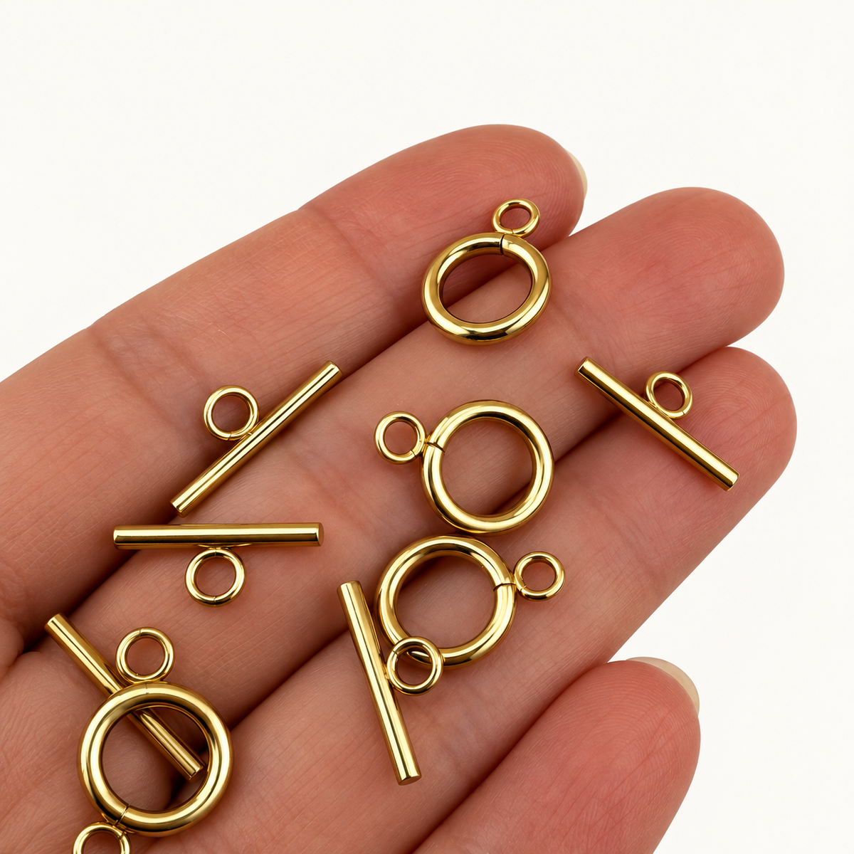 18K Gold Small Round Toggle Clasp Set - 16mm