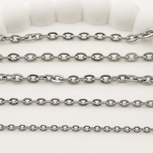 Flat Oval Cable Chain by the Foot - Multiple Sizes
