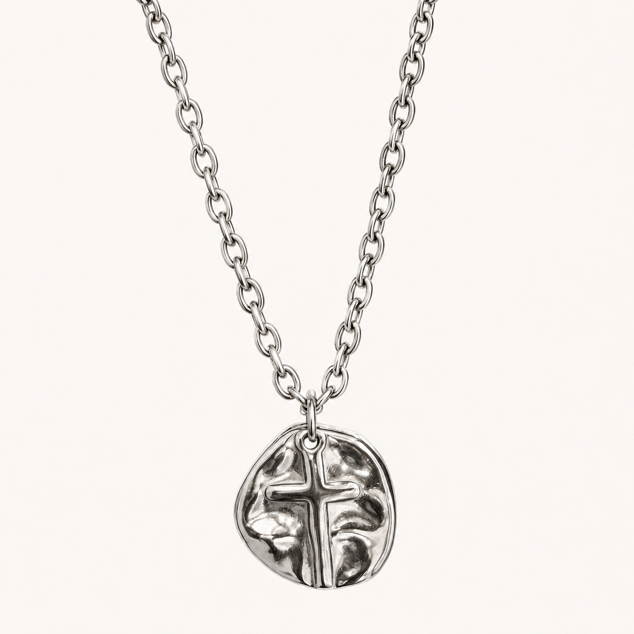 Stainless Steel Cross Medallion Necklace