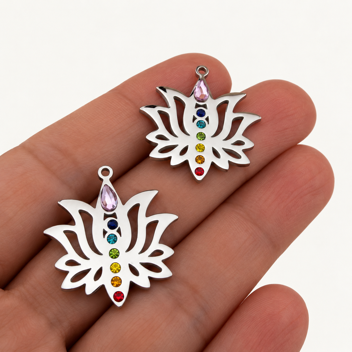 Chakra Lotus Rhinestone Pendant – 26.5mm