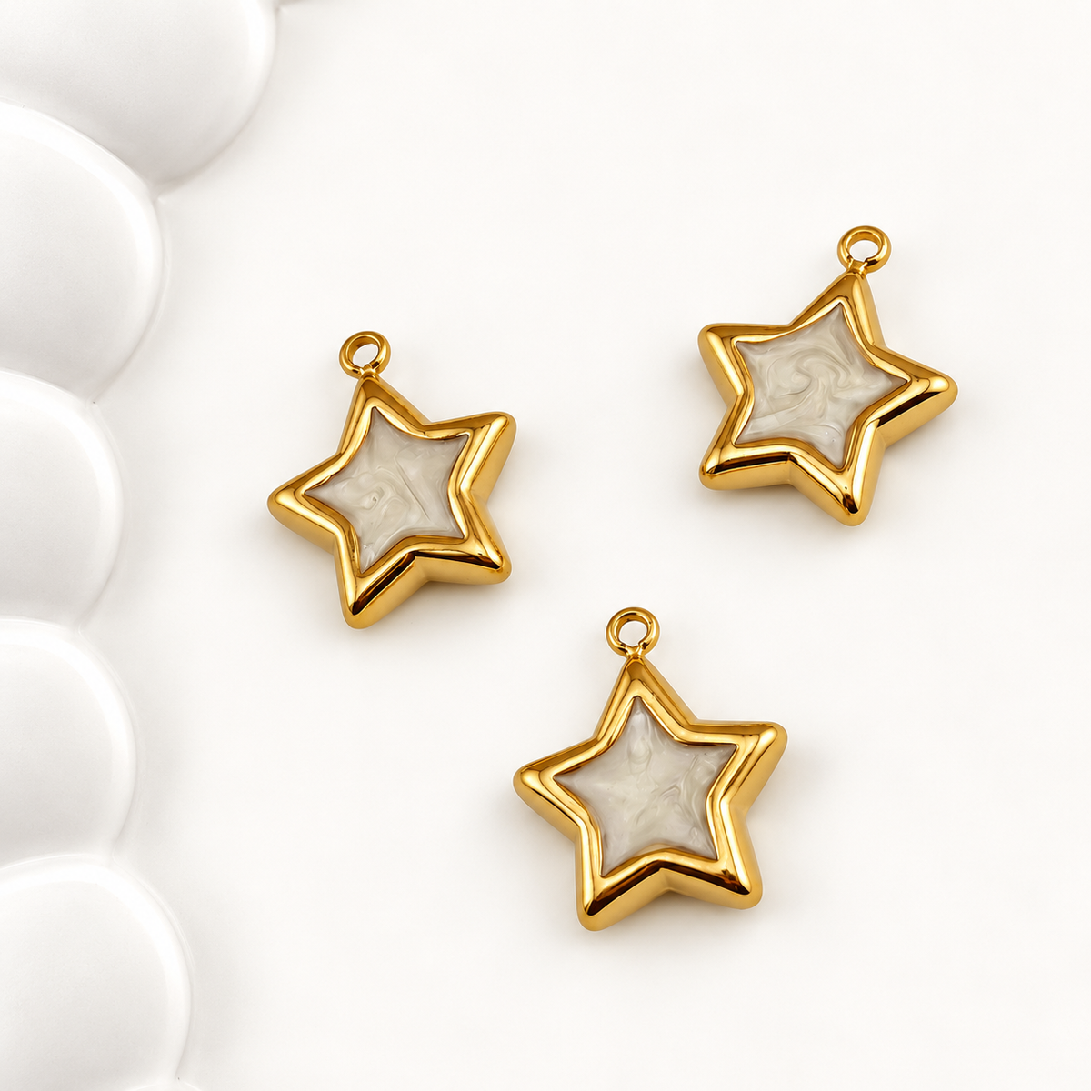 White Enamel Star Charm – 16mm