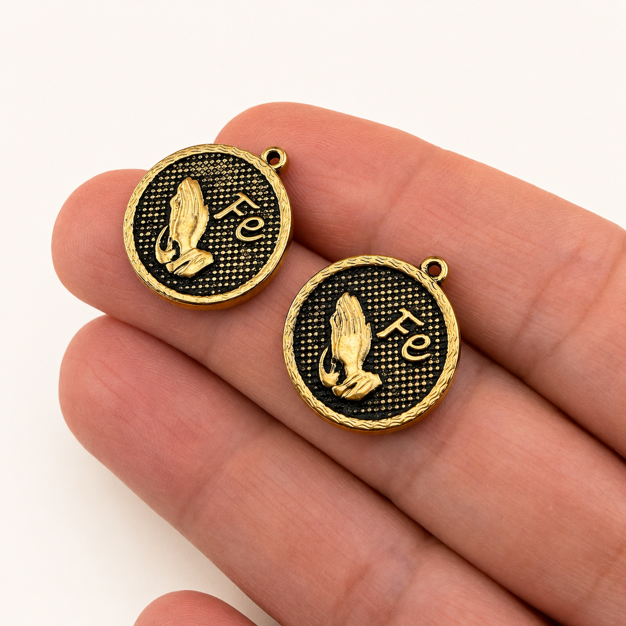 Prayer Hands Charm - Antique Gold Coin