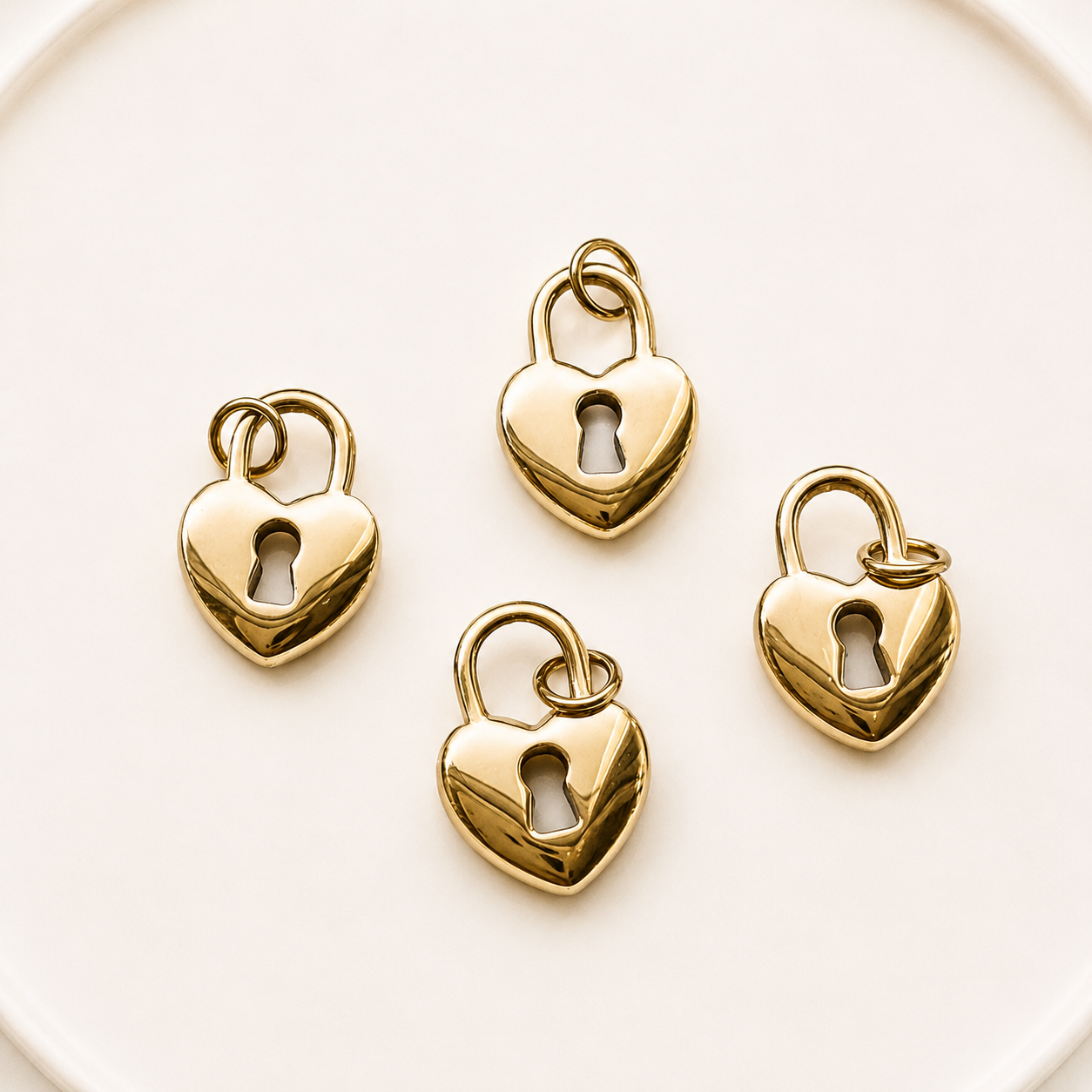 16mm Heart Lock Charm - 316 Surgical Steel | Real 14K Gold