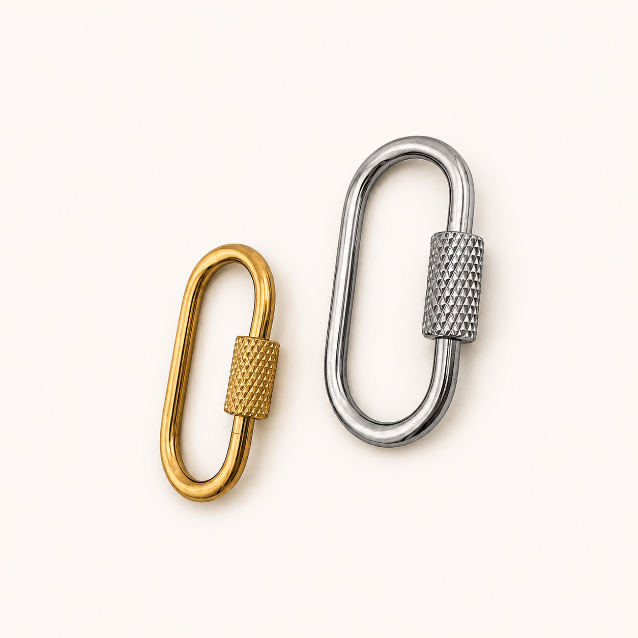 26mm Stainless Steel Oval Textured Screw Carabiner – Gold & Silver Finishes