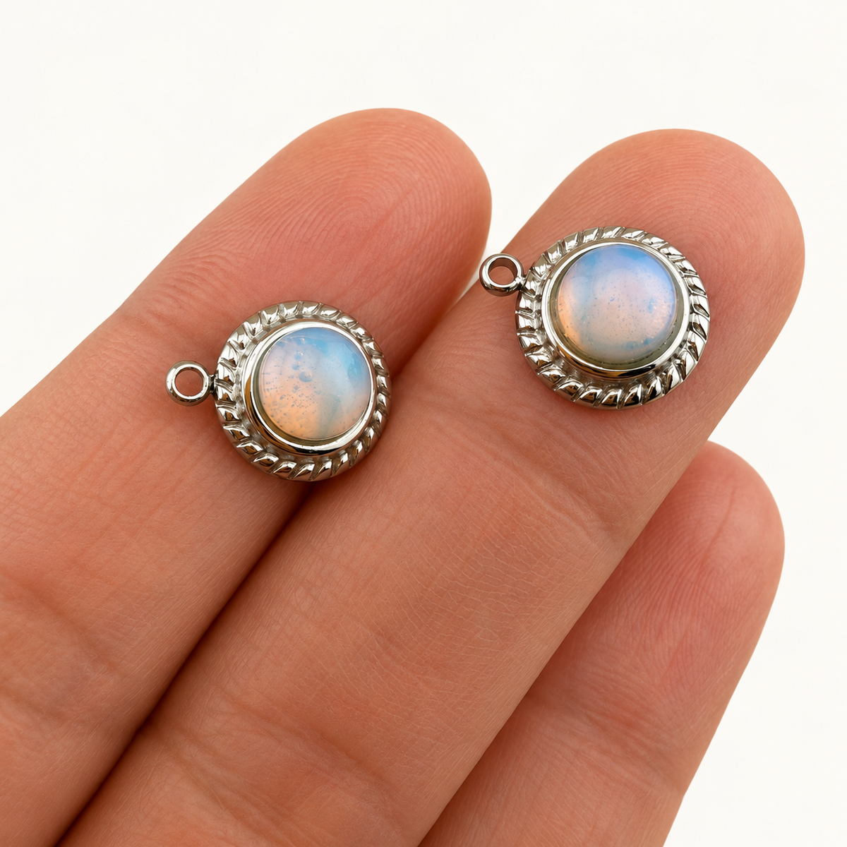 Synthetic Opalite Charms with Stainless Steel Base– 2 Pack