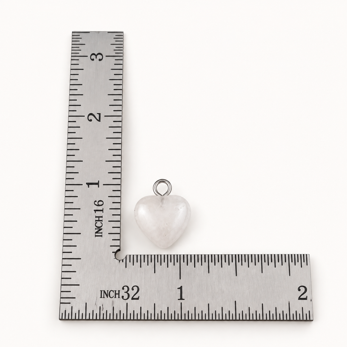 Natural Quartz Heart Charm with Stainless Steel Loop – 13mm