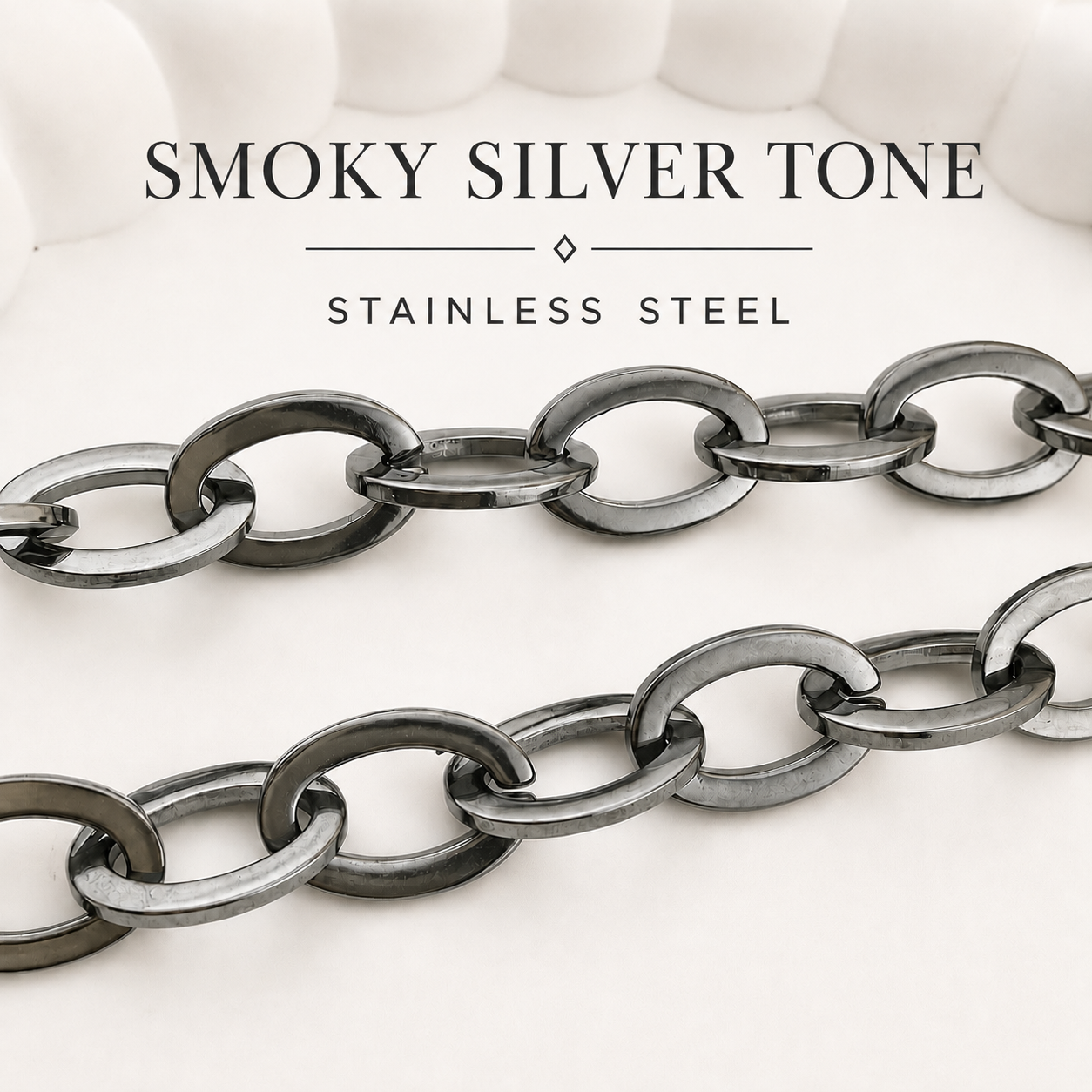 Smoky Silver Oval Statement Chain – 15x10mm
