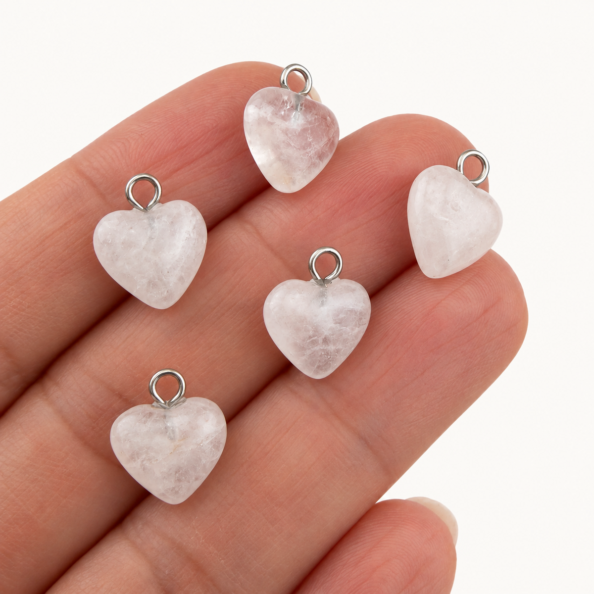 Natural Quartz Heart Charm with Stainless Steel Loop – 13mm