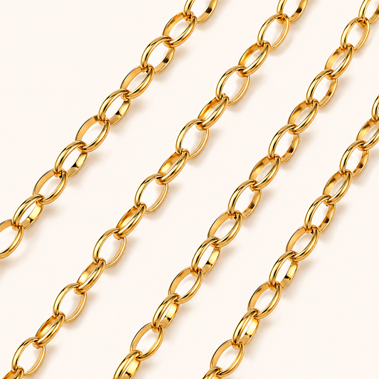 18K Gold Oval Cable Chain - 6x4mm