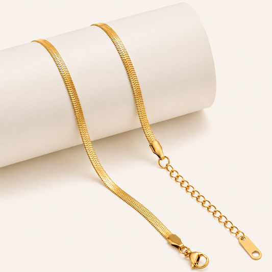 18K Gold 3mm Flat Snake Chain Necklace - 16.5"