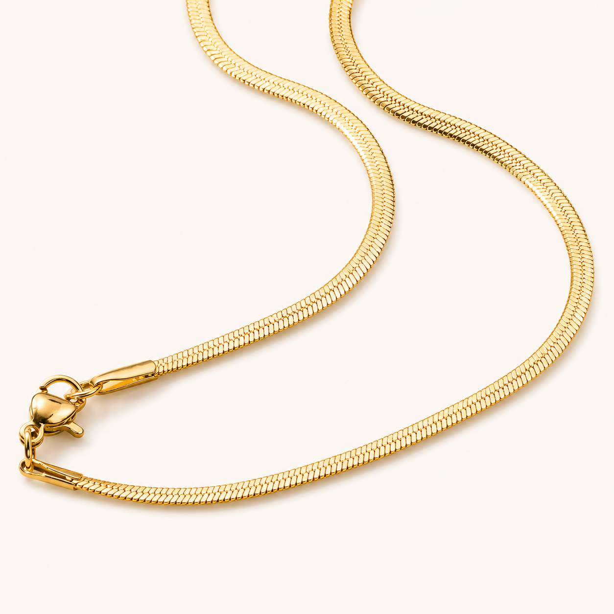 18K Gold 3mm Flat Snake Chain Necklace - 16.5"