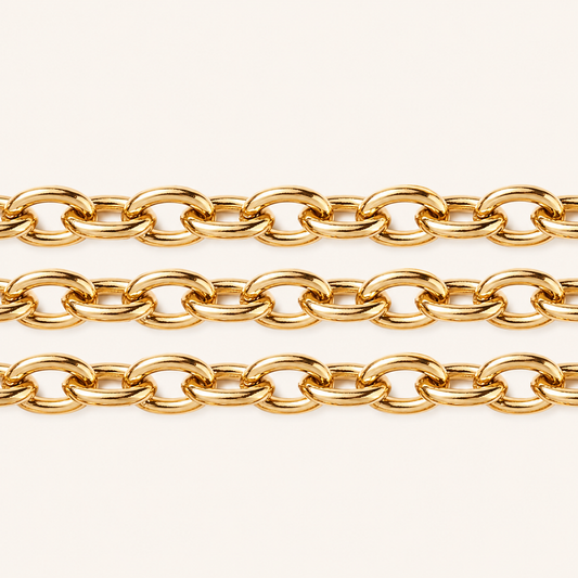 18K Gold Oval Cable Chain - 8x6mm