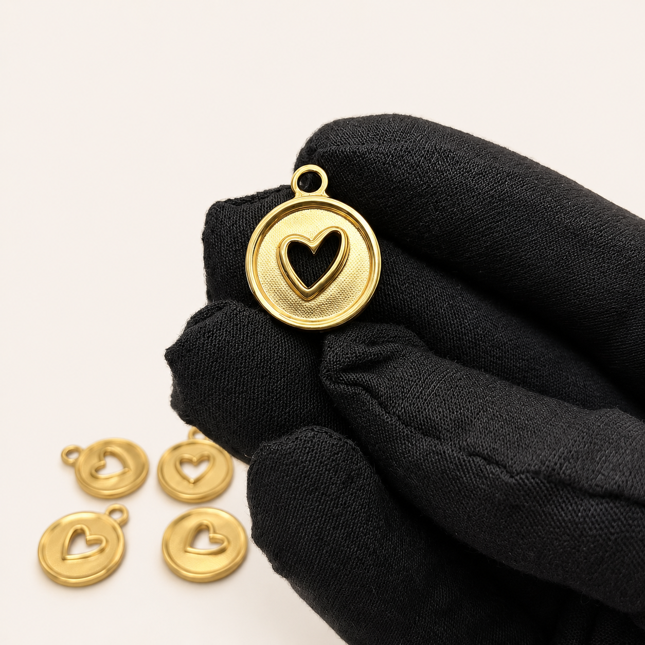 18K Gold Open Heart Coin Pendant - 20x16.5mm
