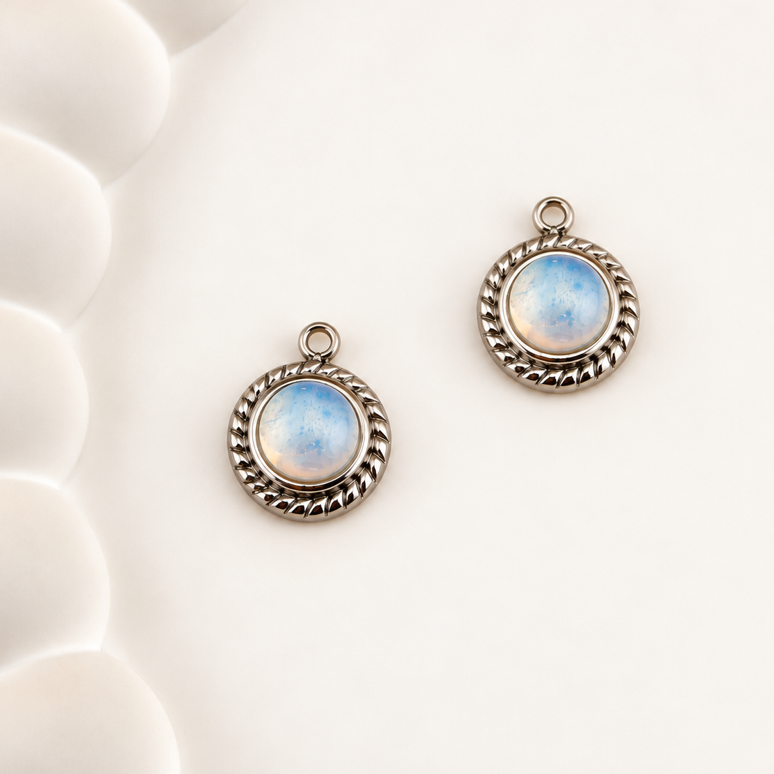 Synthetic Opalite Charms with Stainless Steel Base– 2 Pack