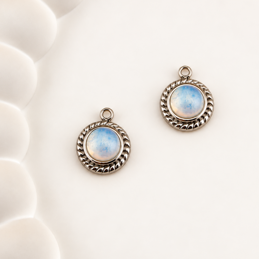 Synthetic Opalite Charms with Stainless Steel Base– 2 Pack