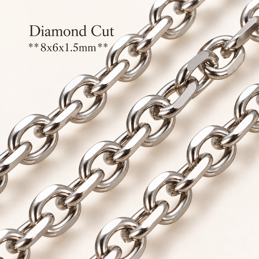 Diamond Cut Link Chain – 8x6mm (By the Foot)