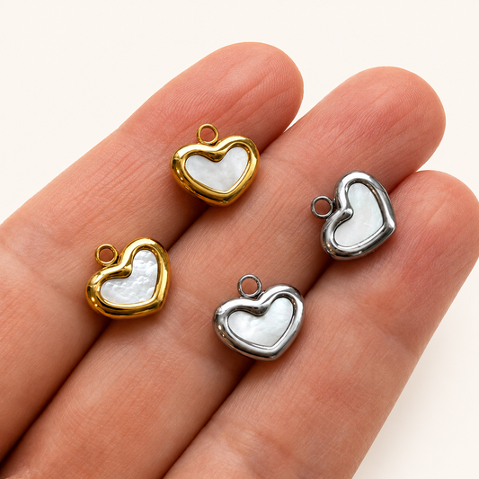 11mm Shell Heart Charm -Gold & Silver Finishes