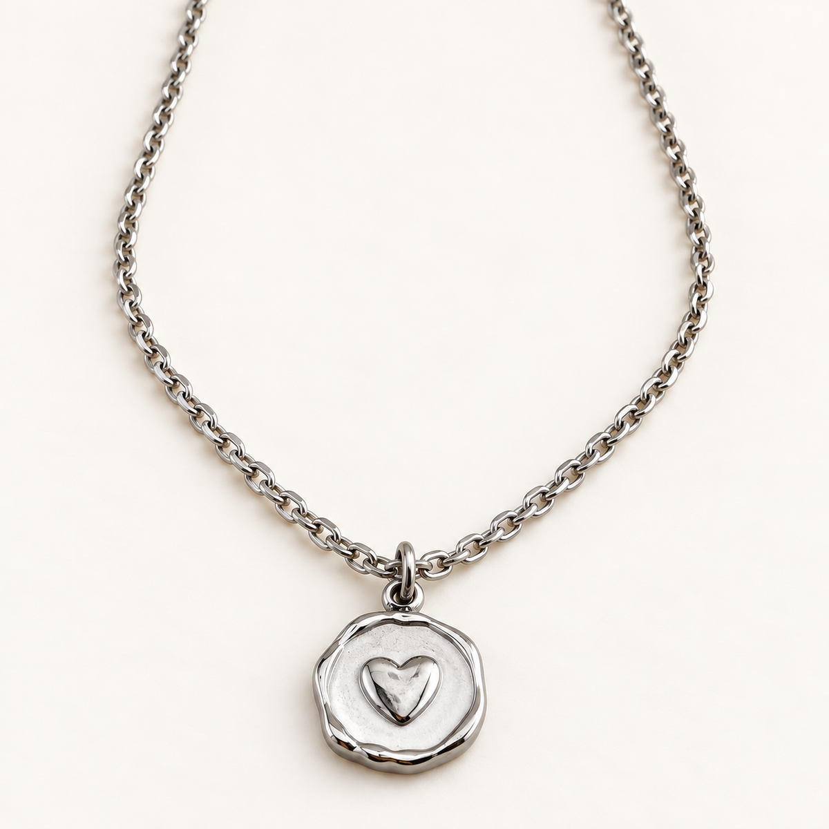 Small Round Heart Coin Necklace