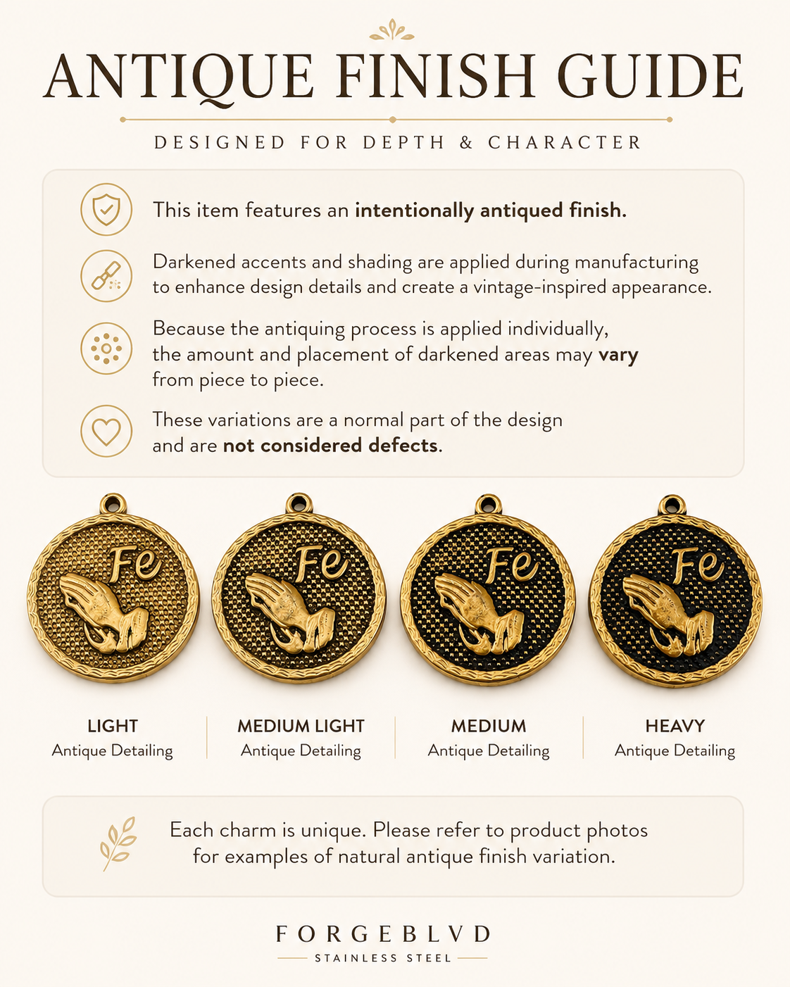 Prayer Hands Charm - Antique Gold Coin