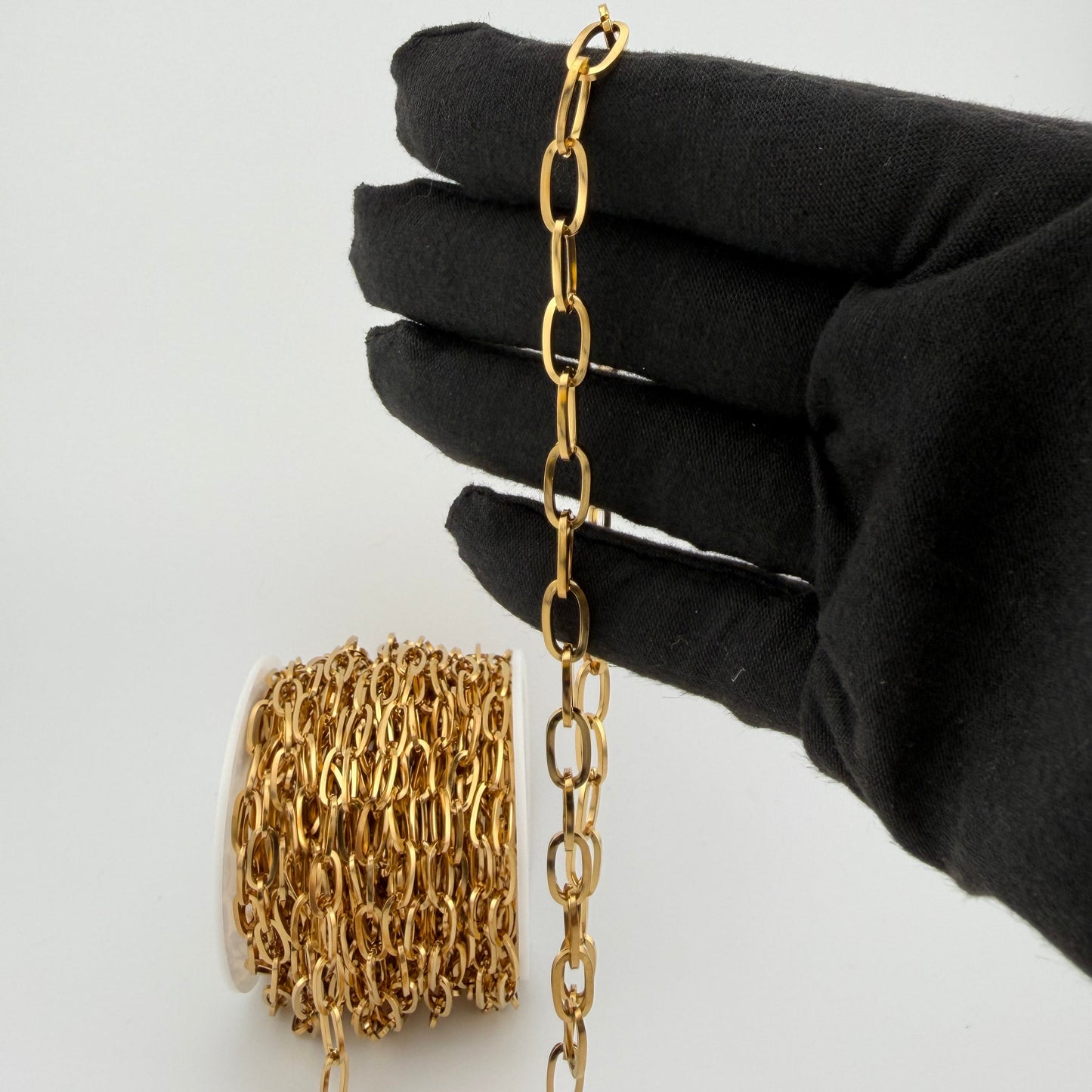 18K Gold Oval Cable Link Chain - 12x6mm