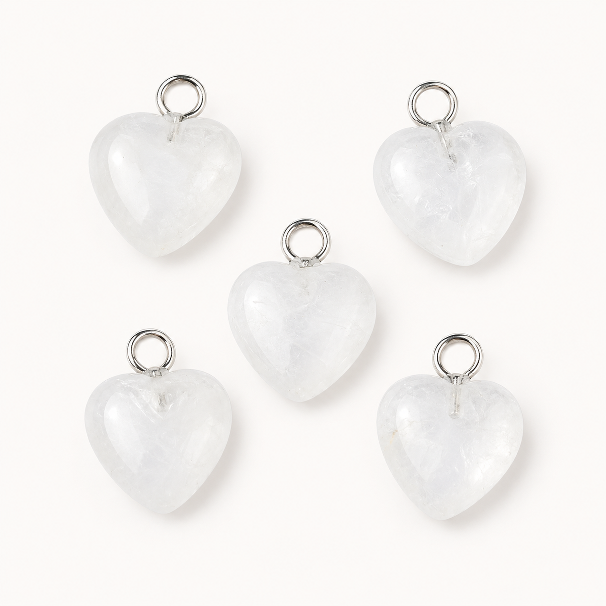 Natural Quartz Heart Charm with Stainless Steel Loop – 13mm