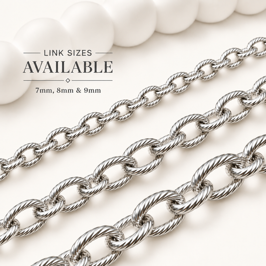Textured Oval Cable Chain - Multiple Sizes (By the Foot)