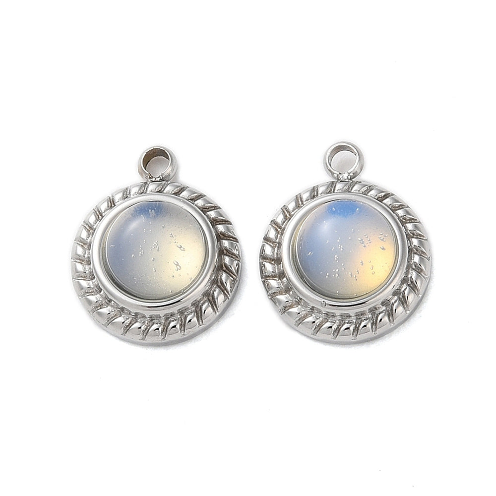 Synthetic Opalite Charms with Stainless Steel Base– 2 Pack