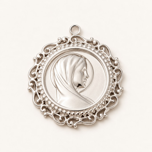 Virgin Mary Ornate Medallion Charm – 24.5mm