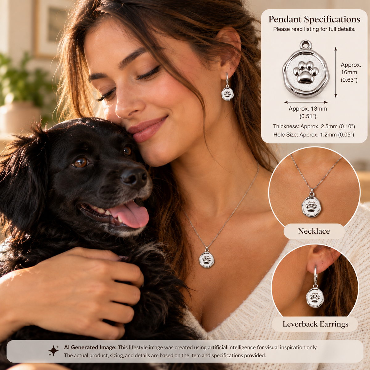 Paw Print & Heart Medallion Charms – 16mm