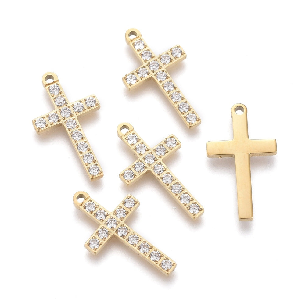 Light Gold Lumi Cross Pendant  - 17×9.5mm