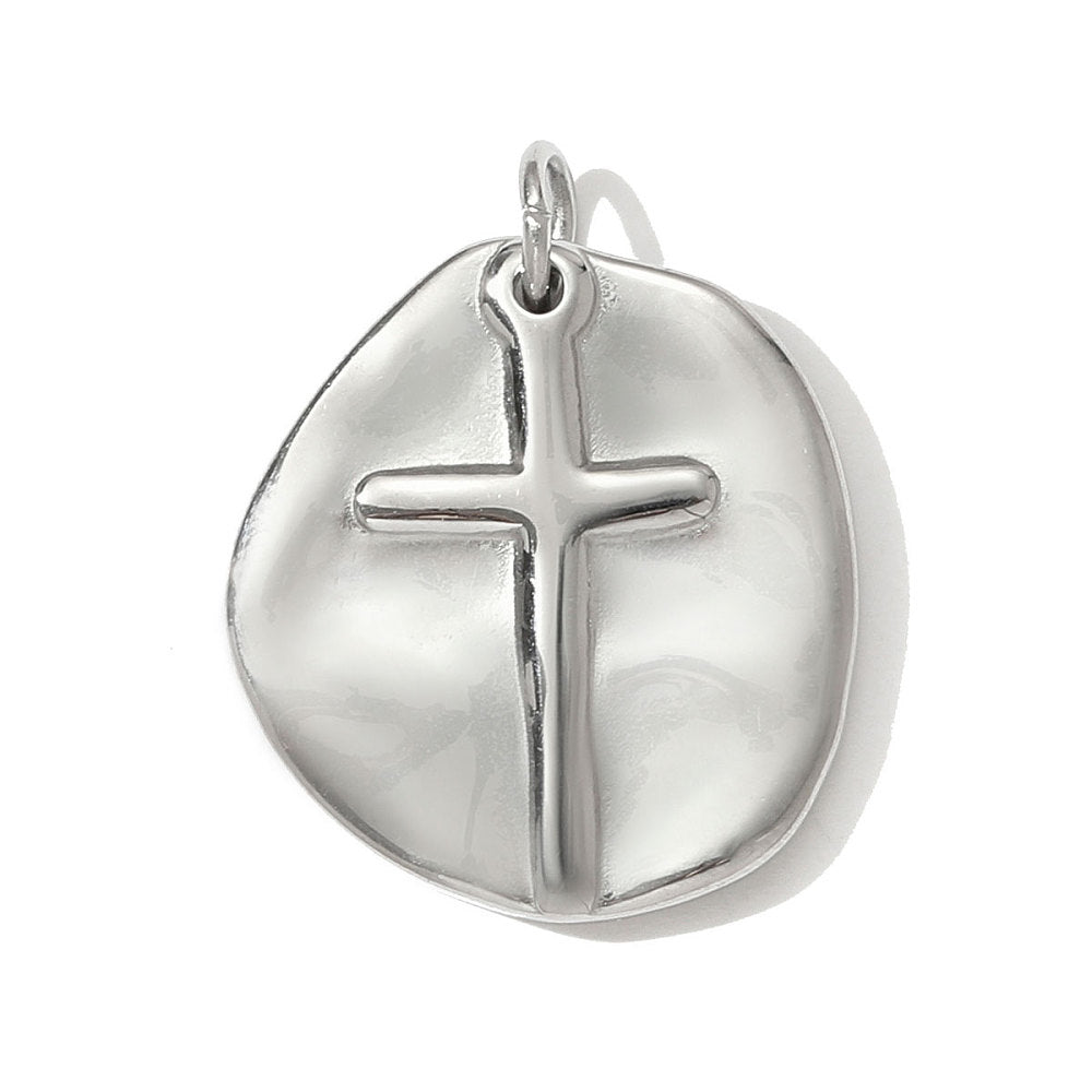 Cross Coin Pendant with Jump Ring - 22 x 18mm