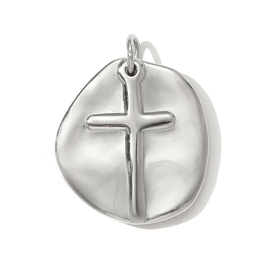 Round Cross Coin Pendant with Jump Ring - 22 x 18mm | FB-CM16