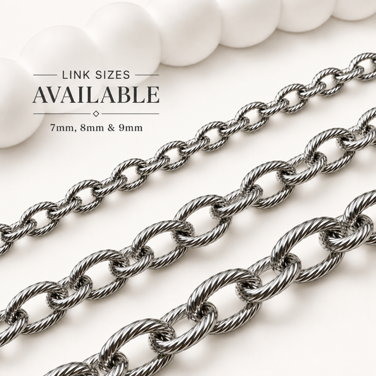 Textured Oval Cable Chain - Multiple Sizes (By the Foot)