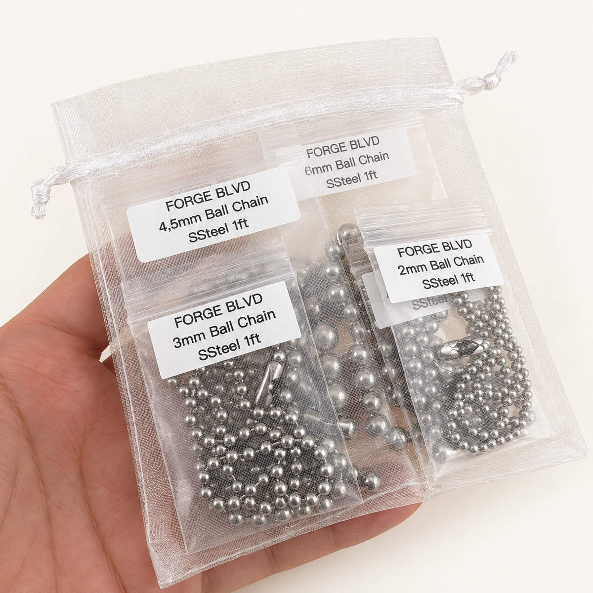 Ball Chain Sample Set – All Available Round Sizes