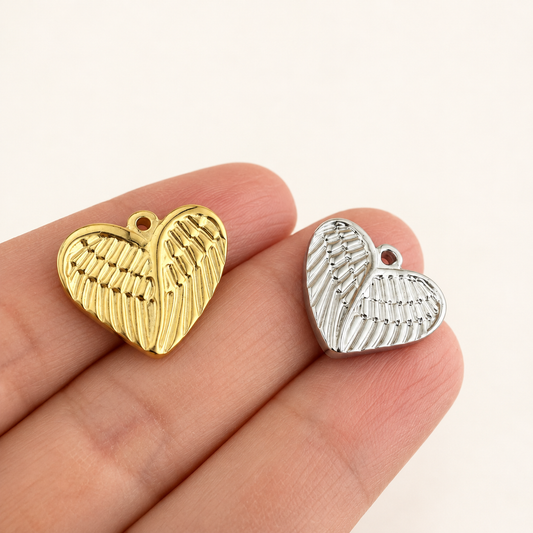 18mm Heart Wing Charm - 18k Gold PVD & Silver Finishes