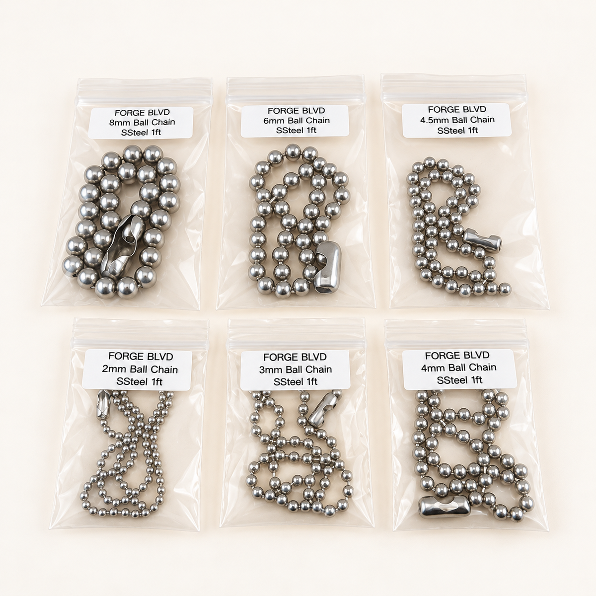 Ball Chain Sample Set – All Available Round Sizes