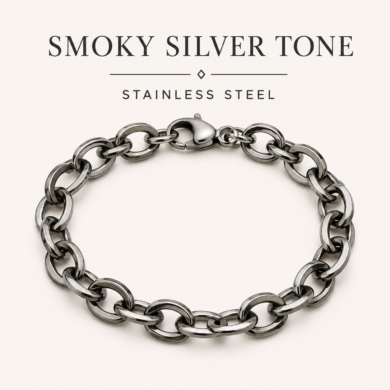 Smoky Silver Oval Statement Chain – 15x10mm